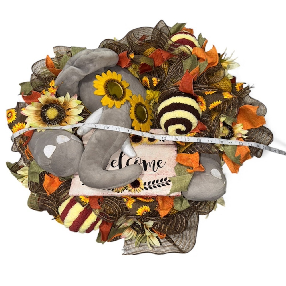π Vintage One-of-a-Kind Elephant Fall Welcome Wreath β Handmade Decor - Picture 2 of 14